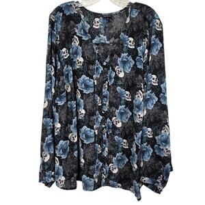 Torrid Womens Georgette Pintuck Floral Skull Button Front Whimsigoth Punk Rock3X